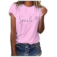 Tee Shirt Femme Été T-Shirt à Manches Courtes Top Coton Col Rond Graphic Hauts Décontracté Blouse1