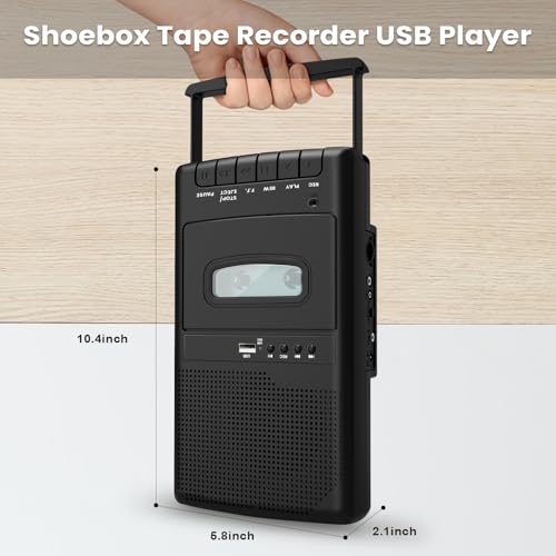 Portable Cassette Player and Recorder Converter, Convert Cassette to Digital & Save to USB Drive, Audio Tape Recorder with Retractable Handle, Independent Microphone, Built-in Speaker
