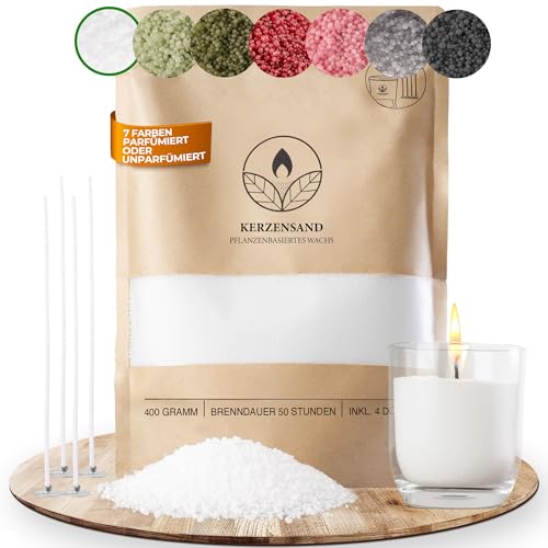 comforder Kerzensand mit Dochten Wachsgranulat Kerzen selber Machen Set Pearled Candle 400g Kerzenwachs Perlen + 4 Kerzendochte (Weiß)