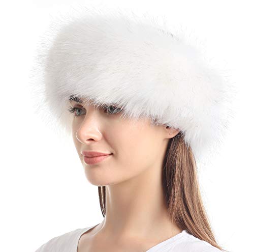 La Carrie Faux Fur Headband with Stretch Women's Winter Earwarmer Earmuff (White with KGB) - Thumbnail 3