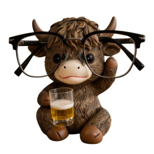 Image of Cosiesnest Highland Cow Glasses Holder Stand - Resin Animal Eyewear Display Rack, Highland Cow Ornaments Multi-Functional Desktop Sunglasses Holder for Home Office Living Room