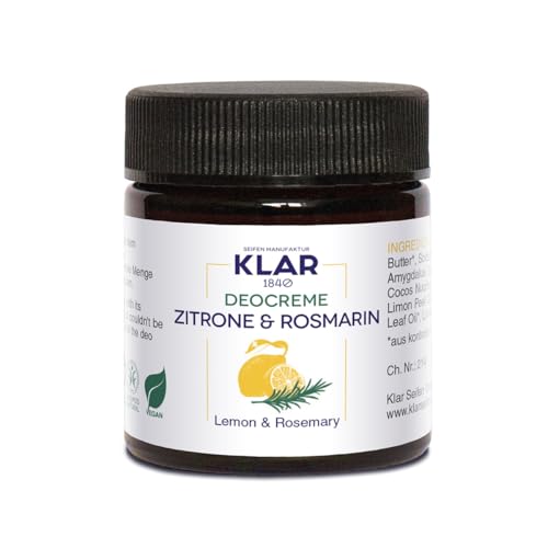 Klar Seifen Deocreme Zitrone & Rosmarin, 30ml, Geruchsneutralisierend und Pflegend, Schweiß-verhindernd, Deo 11671