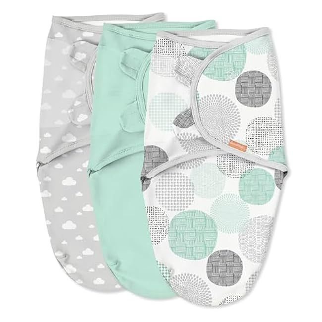 SwaddleMe by Ingenuity Original Swaddle, 100% Cotton, Improves Sleep & Calms Startle Reflex, 0-3 Months, 3-Pack - Floating Geo