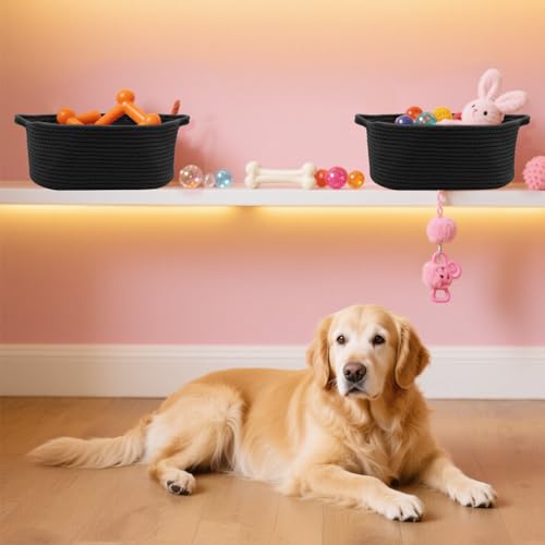Image of Woven Basket with Gift Bags and Ribbons, 14 inchX 10 inch X 6 inch Storage Basket Black | Gift Storage Organizer Basket Bin Shelf Shelves Cotton Rope Basket for Nursery, Pet Toys