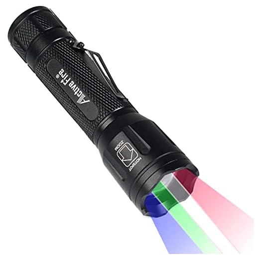 ACTIVEFIRE 4 in 1 Multicolor Tactical Flashlight, Can Zoom White Blue Green Red Light, RGB Waterproof Handheld Torch with Clip, Suitable for Night Hunting Light, Fishing, Camping Hiking