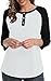 Rinethy 3/4 Sleeve Raglan Shirts for Women Color Block Henley Blouse Button Tunic Tops White S