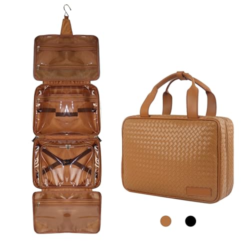 Generic PRODUCTGENICS Travel Toiletry Bag, Large Makeup Bag for Women, Premium Quality and Stylist Cosmetic Bag, Hanging Toiletry Organizer, Water Resistant Makeup Bag, Skincare Pouch. (Brown)2