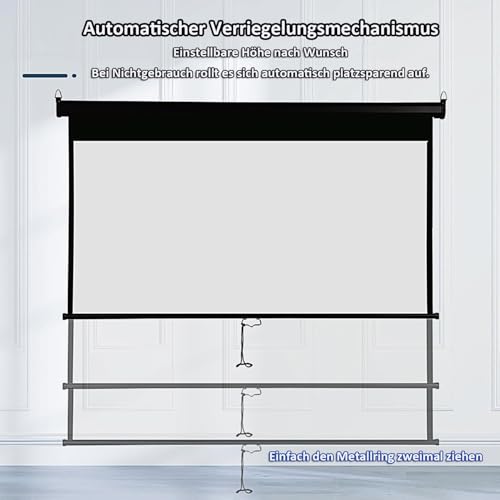 INMOZATA Leinwand Beamer Rollo 129cm, Bild 116 x 87 cm(60 Zoll), Format 4:3, Deckenmontage & Wandmontage Projektor Leinwand für Heimkino Büro Treffen Schule Präsentationen-Schwarz Gehäuse