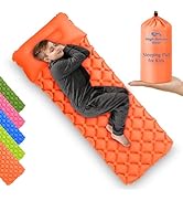 Kids Sleeping Pad for Camping and Sleepovers with Pillow, Inflatable Camping Mattress for Backpac...