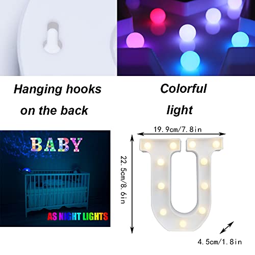 Image of LED Marquee Letter Lights, 18 Colors Changing Light Up Letters with Remote, RGB Alphabet Letters Sign for Girls Boys Gift Birthday Party Night Light Bedroom Wedding Christmas Decor-Colorful U