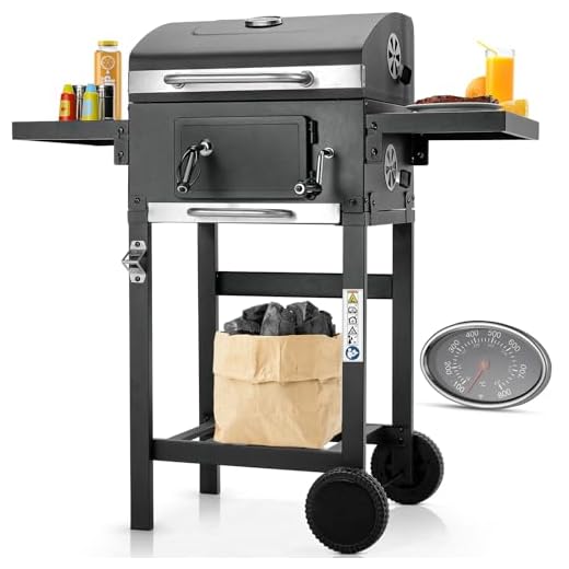 Chariot à Barbecue, Barbecue au Charbon de Bois avec Couvercle, Fumoir, BBQ Charbon avec Roues et Thermomètre, Gril Réglable en Hauteur, Barbecues à Charbon pour Camping et Jardin