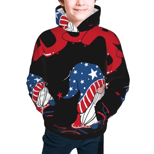 Gnome 4th of July Kids Pullover Hoodies Boys Sweatshirts Girls Athletic Clothes with Pocket2