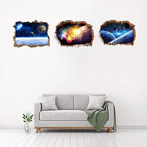 3 Pcs Universe Window Wall Stickers 3D Planet Wall Decals Galaxy Outer Space Star Wall Murals Wall Art Decorative Sticker For Kids Home Living Room Bedroom Nursery Removable Party Decor Decorations #TOP5