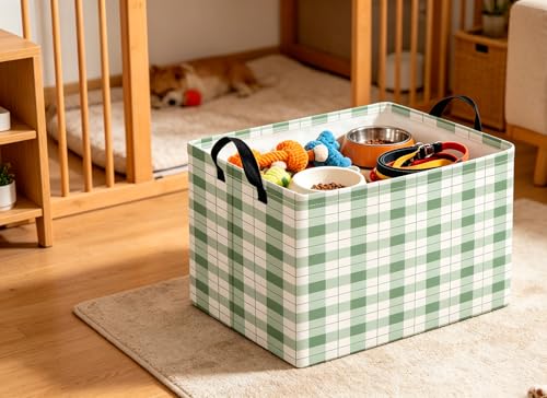 Image of CLOCOR Rectangular Storage Bin,Waterproof Books Box,Gift Basket(Green Grid)