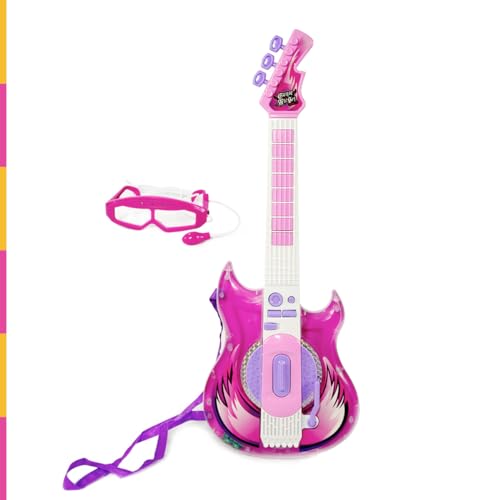 GUITARRA INFANTIL E MICROFONE CONECTA CELULAR MEGA COMPRAS (Rosa)
