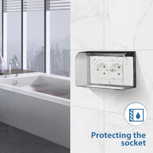 Image of Housoutil Outdoor Waterproof Outlet Plug Cover : 2- Gang Flip Weatherproof Cover Outlet Cover Adhesive Type Receptacle Protector - Wall Switch Socket Face Plate Panel Box for Bathroom