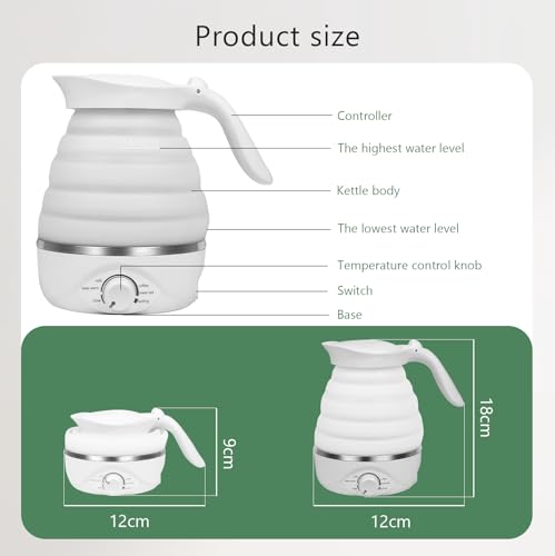 Image of Travel Foldable Electric Kettle, Collapsible Kettle Travel Electric Collapsible Electric Tea Kettle Food Grade Silicone 850W Fast Boiling Water, 110V 700ml (White)