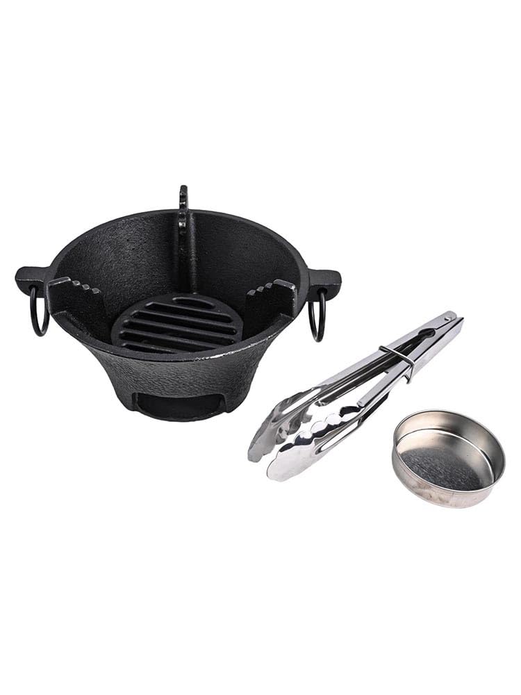 Żeliwny grill na węgiel drzewny, koreański stół do gotowania i japoński grill, 25,5 x 25,5 x 11,5 cm, przenośny piekarnik zewnętrzny na kemping, 16 cm
