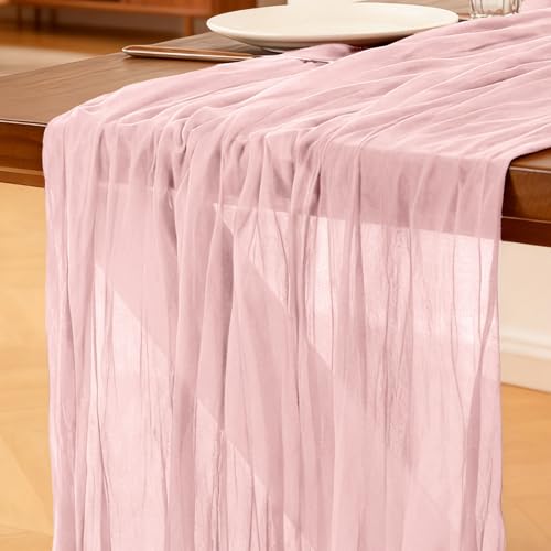Käsetuch Tischläufer Rosa, 300 x 90 cm Boho Gaze Tischläufer Cheesecloth Läufer für Hochzeit,...
