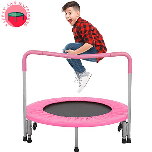 BestMassage Trampoline Kid Trampoline Portable Trampoline for Kids with Handrail and Padded Cover