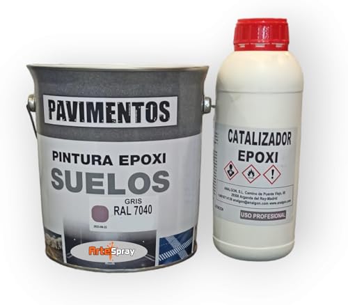 Artespray Pintura Epoxi 2 Componentes Gris Ral 7040 para Suelos de Garajes, Almacenes, Naves, talleres, Bodegas (4+1Kg)