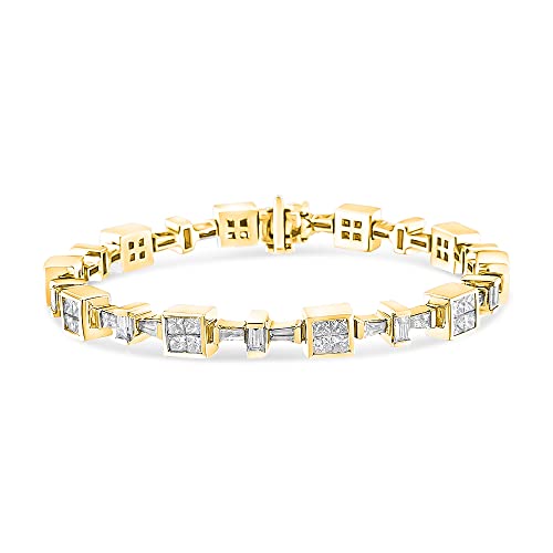 Haus of Brilliance 14K Yellow Gold 6 3/4 Cttw Princess and Baguette-Cut Diamond Tennis Bracelet (H-I Color, VS2-SI1 Clarity) - Size 7