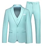 Picture of MOGU Men Suit 3 Piece Slim Fit Aqua Tux for Prom Wedding Halloween US Size 42 Jacket/38 Pants Aqua