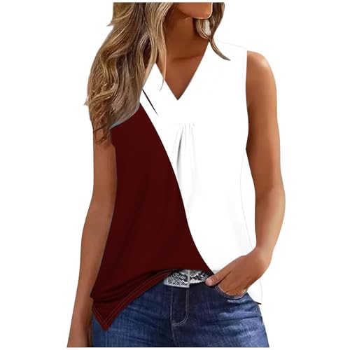 Tank Tops for Women Loose Fit Pleated Front Blouses Casual V Neck Sleeveless Summer Tops 2025 Trendy Tanks Outfits Trendy Tank Tops for Women 2025 Wine L