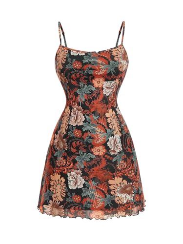 Image of Milumia Women's Summer Mini Dress 90s Boho A Line Mesh Short Dresses Festival Outfits Orange and Black Plus XX-Large Plus