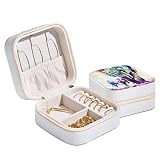 Mini boîte à bijoux de voyage portable - Peinture aquarelle - Illustration éléphant - Petit étui à bijoux pour femme - Organiseur de bagues en cuir