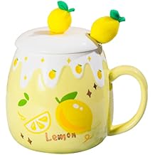 Ceramic Mug Lemon Coffee Cup Water Cup with Lid and Spoon