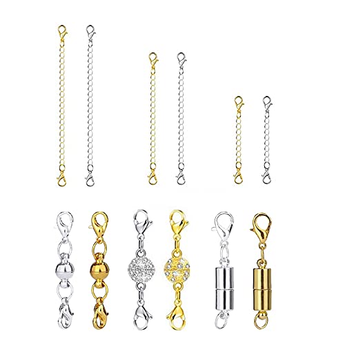 12 Pièces Chaîne d'Extension, Rallonge de Chaîne Collier, Collier Extender Avec Fermoir, Convient aux Amateurs de Bricolage, Rallonger la Longueur du Collier ou du Bracelet (Or,Argent) Cover