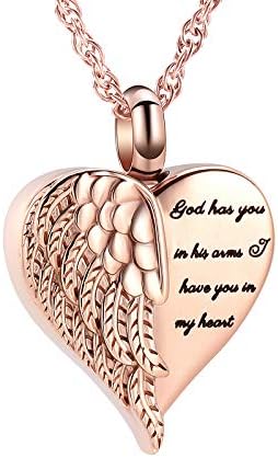 shajwo Cremation Jewelry Angel Wing Heart Urn Necklaces for Ashes Memorial Keepsake Pendant for Women Men,Rose Gold