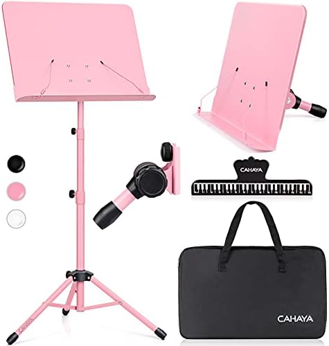 CAHAYA Sheet Music Stand & Tabletop Music Stand Solid Back with Carrying Bag for Books Notes Laptop Tablet Pink CY0194