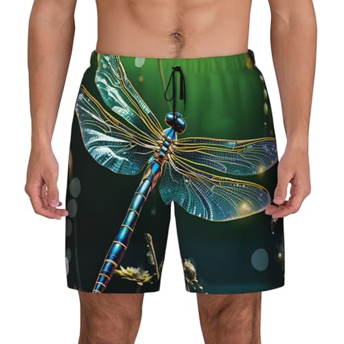 Men's Swim Trunks Quick Dry Board Shorts Dragonfly Green Beach Shorts with Pocket Bathing Suits for Men