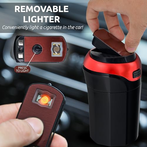 TAKAVU Car Ashtray (1-Pack), Easy Clean Up Detachable Stainless Car Ashtray with Lid Blue LED light and Removable Lighter for Most Vehicle Cup Holder (Red) by TAKAVU - Image 4