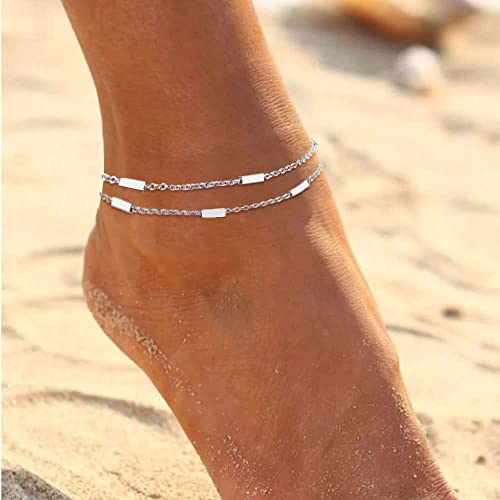 Jecomy Dainty Anklet For Women Silver Anklet Waterproof Ankle Bracelets Layered Link Chain Anklet Minimalist Silver Chain Anklets Jewelry Gift For Girls #TOP1