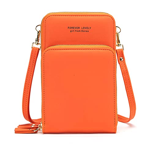 BANGDILS Petit Sac à Bandoulière Portefeuille Telephone Femme Pochette en Cuir PU Avec 3 poches zippées Fente pour carte Réglables Bandoulière (Orange) Cover