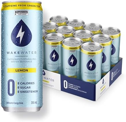 WakeWater Sparkling Water | Lemon | Natural Green Tea Caffeine | ...
