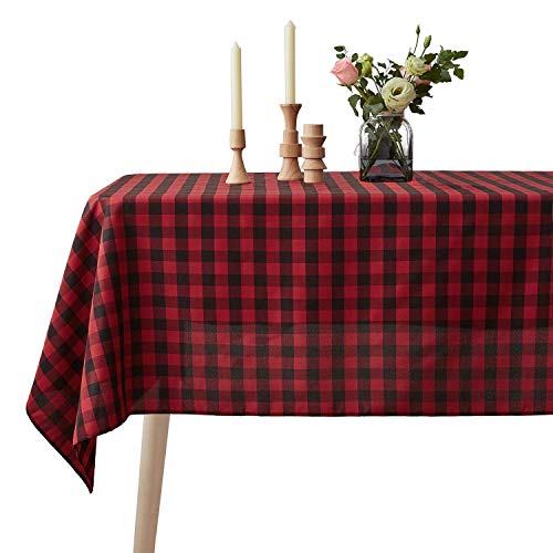 VEEYOO Spillproof Checkered Tablecloth Polyester Stain Resistant Wrinkle Free and Waterproof Table Cloth for Outdoor Picnic,Party, Home Dinner (Rectangle Tablecloth, Black & Red, 60x102 inch)