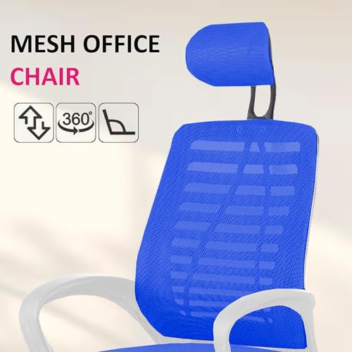 Image of Casa Copenhagen,Mesh Office Desk Chair,Rocking Ergonomic Computer Chair Adjustable High with Headrest and Comfortable Armrest Swivel - Blue & White Handle