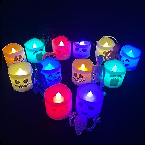 Anditoy 12 Pack Halloween Flameless Candles Battery Operated LED Colorful Tealights for Indoor Halloween Decorations Home Halloween Decor image 5