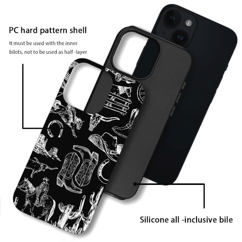 Compatible with iPhone 15 Plus,Anti-Scratch Frosted Case Cover,Western Collage Cowboy Black by Generic - Used condition - Image 3