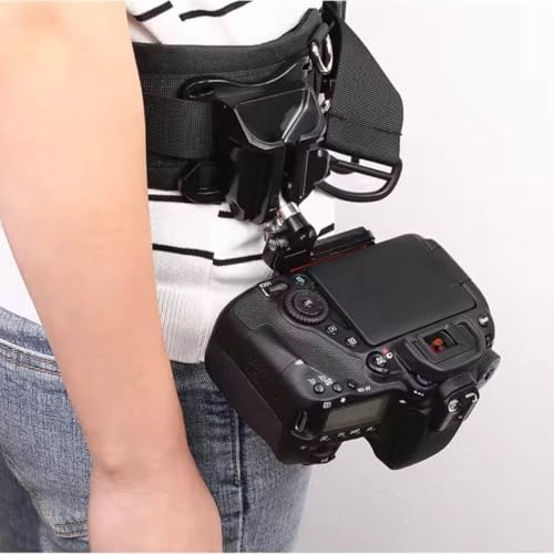 Image of Quick Release DSLR Camera Belt Clip Mount, Universal Waist Buckle Adapter Holder for Canon, Nikon, Sony & More Cameras, Hands-Free Carrying