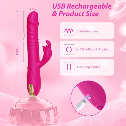 Image of SUPOLA Rabbit G Spot Vibrator, Thrusting Dildo Sex Toys for Women, Rose | 3 Powerful Motors, 3 Thrust & 10 Vibration Modes, Soft Silicone, IPX6 Waterproof, Fast Magnetic Charging for Solo or Couples