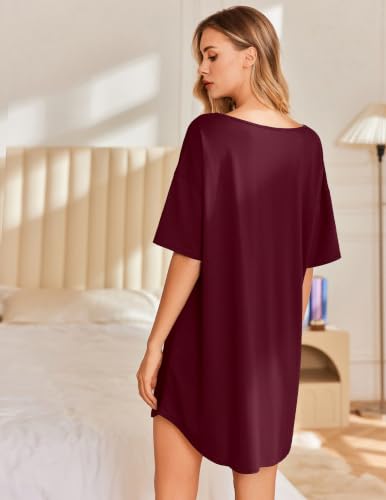 Image of Ekouaer Nightgowns for Women Bamboo Viscose Sleepshirt Short sleeve Nightshirt V Neck T shirt Night gown Boyfriend Sleepwear