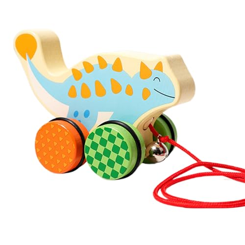 Juguetes de Dinosaurios de Madera | Dinosaurio con Empuje Manual De Dibujos Animados - Juguete para Tirar,para Niños Y Niñas para Jugar En Exterior Guardería Jardín Infantil Y En El Suelo