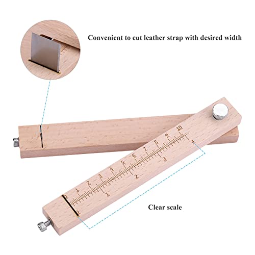Tiiyee Coupe-Sangle Cuir Réglable En Bois - Avec 5 Lames Acier - Pour Maroquinerie Et DIY - Précision CM Et Pouces