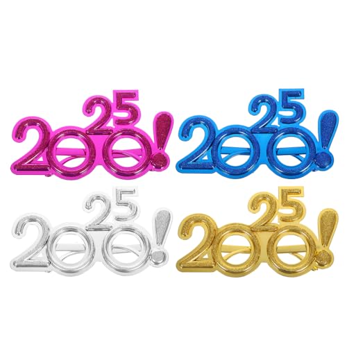 LUOZZY 4pcs 2025 New Year Party Glasses Decoration Number 2025 Eyewear Plastic Number Eyeglasses Photo Props for New Year Party Favors Supplies