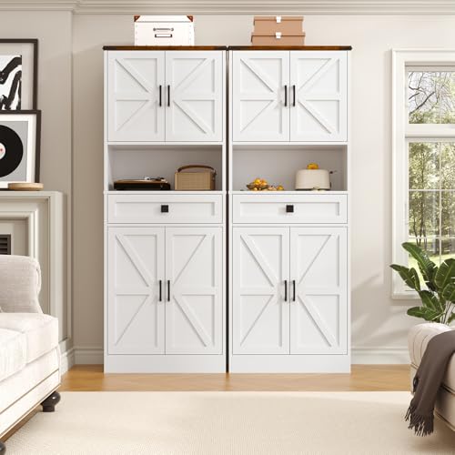 Image of CBBPET 67 inch Tall Farmhouse Pantry Cabinet with Drawer,Small Storage Cabinet for Kitchen Bathroom Dining Room Kitchen (White, 11.8 inch D x 23.6 inch W x 67 inch H)